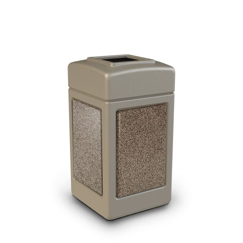 Commercial Zone® StoneTec® 42 Gallon Waste Container Open Top Beige with Riverstone Panels